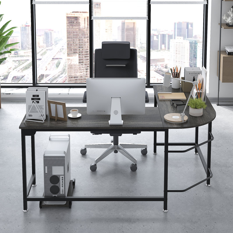 Arlie Metal Base Computer Desk, 29.52" H x 66.14" W x 47.24" D, Dark Gray Oak/Black