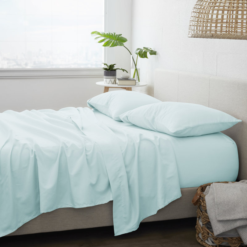 Ensemble de draps 4 pièces Ultra Soft, Turquoise, Ensemble de draps pour grand lit avec 2 taies d'or