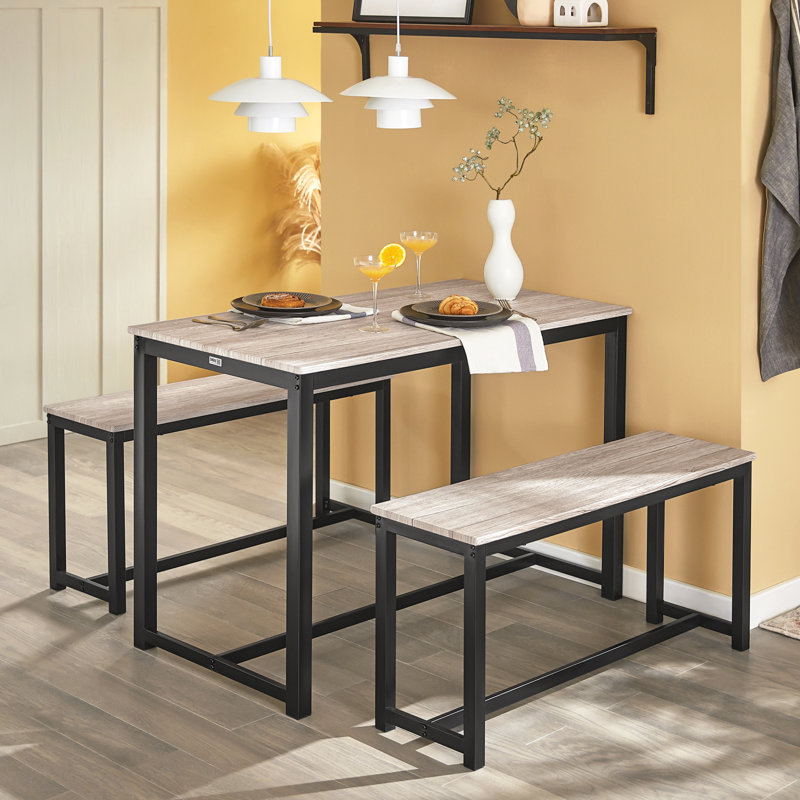 Glain 4 - Person Dining Set, Black/Light Wood