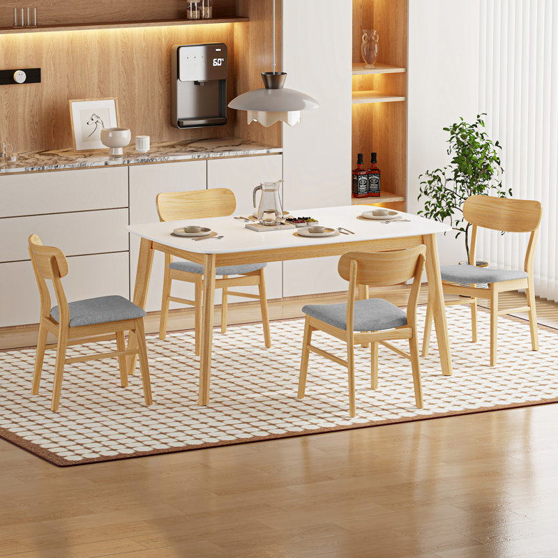 Ensemble de salle à manger 5 pièces Gariepy avec plateau en faux bois et chaises rembourrées, Gris