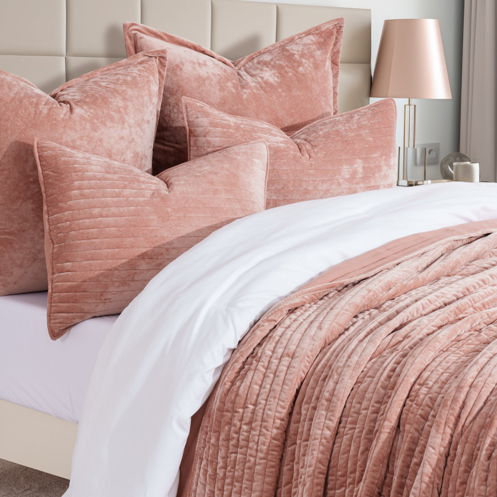 Velvet Quilt Set, Queen, Clay