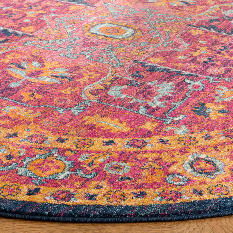 Annette Oriental Fuchsia/Orange Area Rug, Rectangle 6'7" x 9'