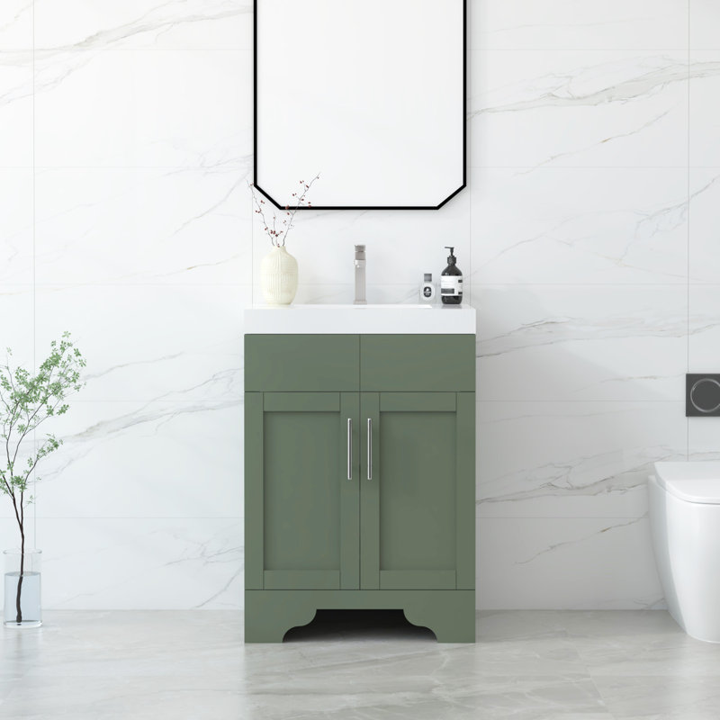 Aurilla 24 in. Single Sink Freestanding Bath Vanity in Forest Green with White Carrara Quartz Top, Forest Green