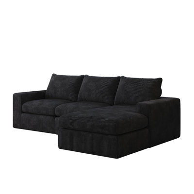 L-Shaped Corduroy Cloud Sectional Sofa with Chaise and three pillows by Latitude Run