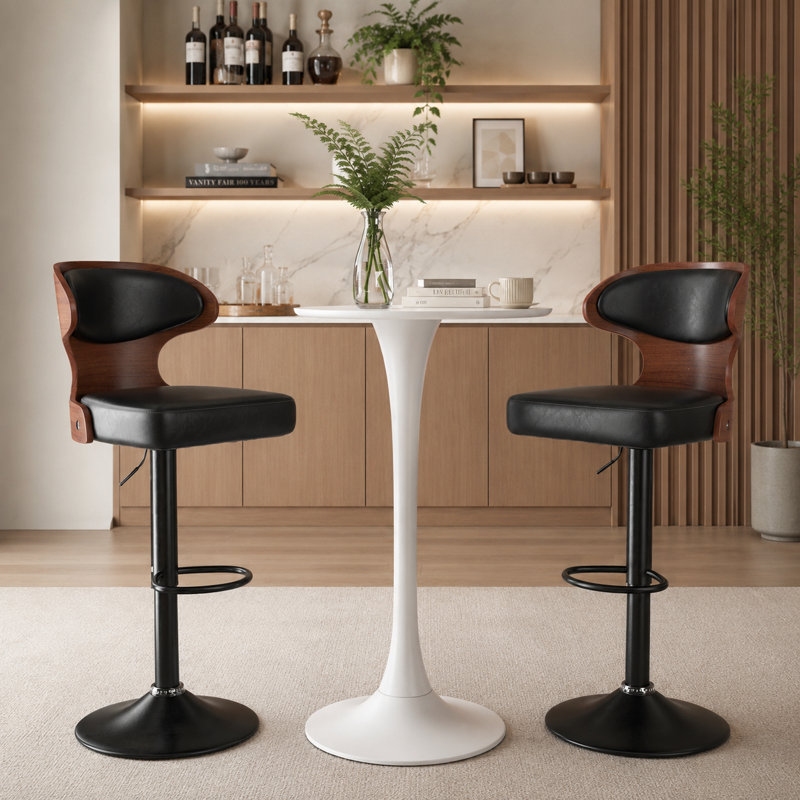 Bentwood Adjustable Height Swivel Bar Stool, Black