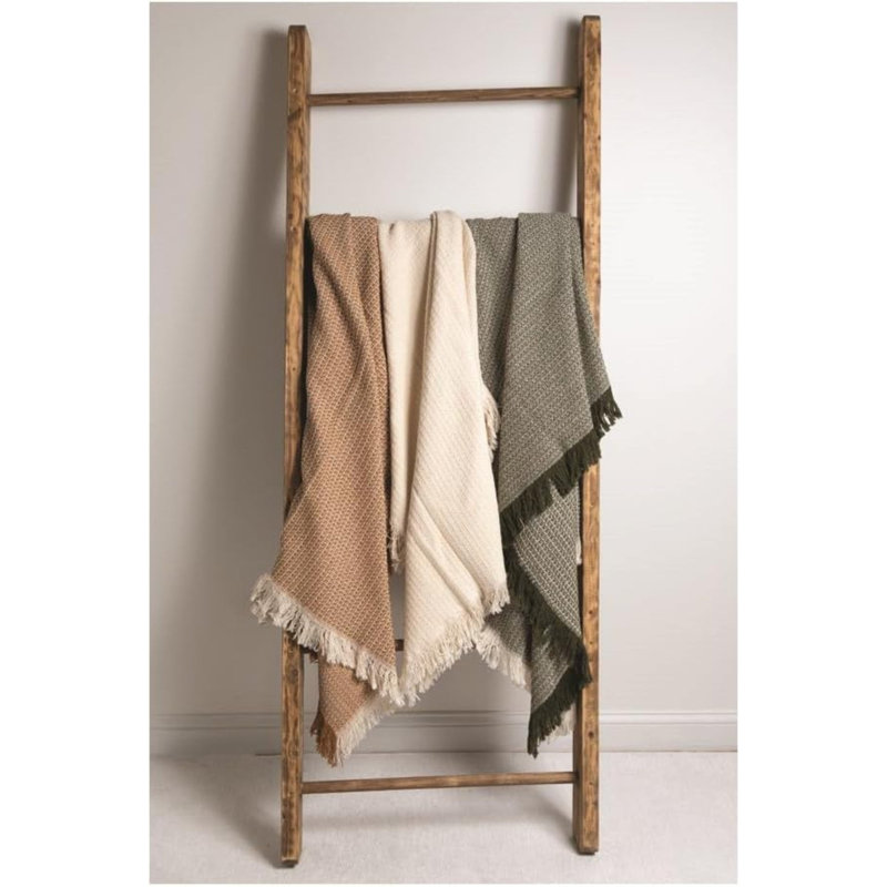 Jeté en coton tissé à la main manuel zigzag vert 67 x 46 pouces, Jeté vert