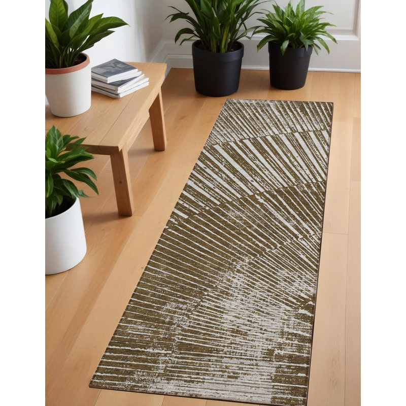 8' Runner Chocolate Abstract Washable Non Skid Indoor Outdoor Runner Rug