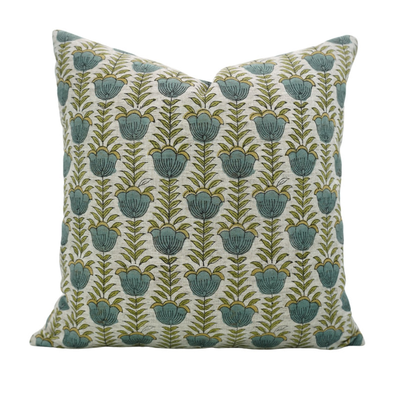 Housse de coussin en lin imprimée à la main Fabividine Lotus, H 14 po x l 20 po