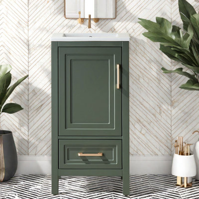 Meuble-lavabo (doit inclure le meuble-lavabo et le lavabo), rangement moderne en bois massif vert de 18 pouces