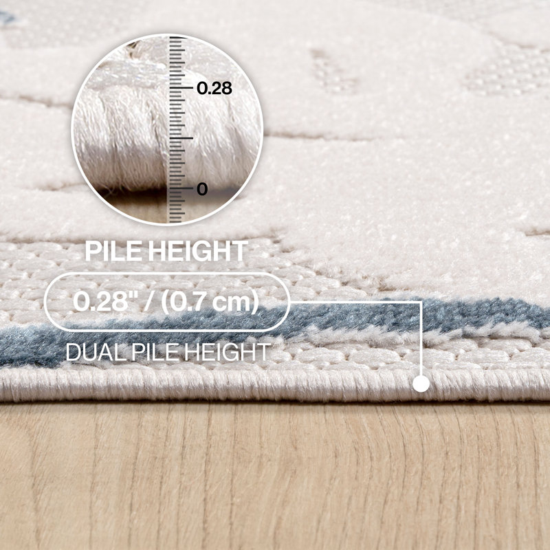 Tapis d'intérieur / extérieur Monstera, Tapis de couloir 2 pi 3 po x 8 pi, Cream/Dark Blue