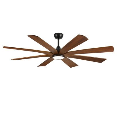 Smart Ceiling Fan With Light Solid Wood Ceiling Fans With Remote Control, 8 Walnut Wood Blades And Down Rods, Works With App, Alexa And Google Assistant, Dc Motor, Dimmable Light, Indoor Outdoor Ceiling Fans For Patio, Garage, Living Room, Bedroom