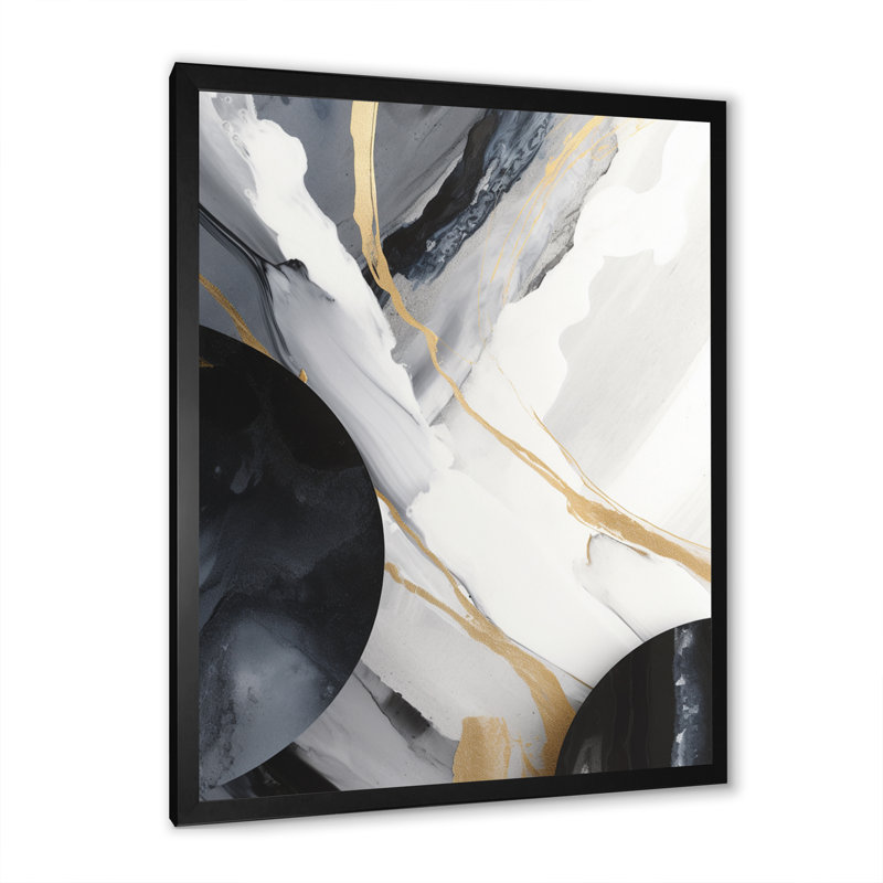 Harmonie noire et dorée du marbre I - reproductions d'art mural en marbre abstrait, H 44 po x l 34 po x P 1,5 po