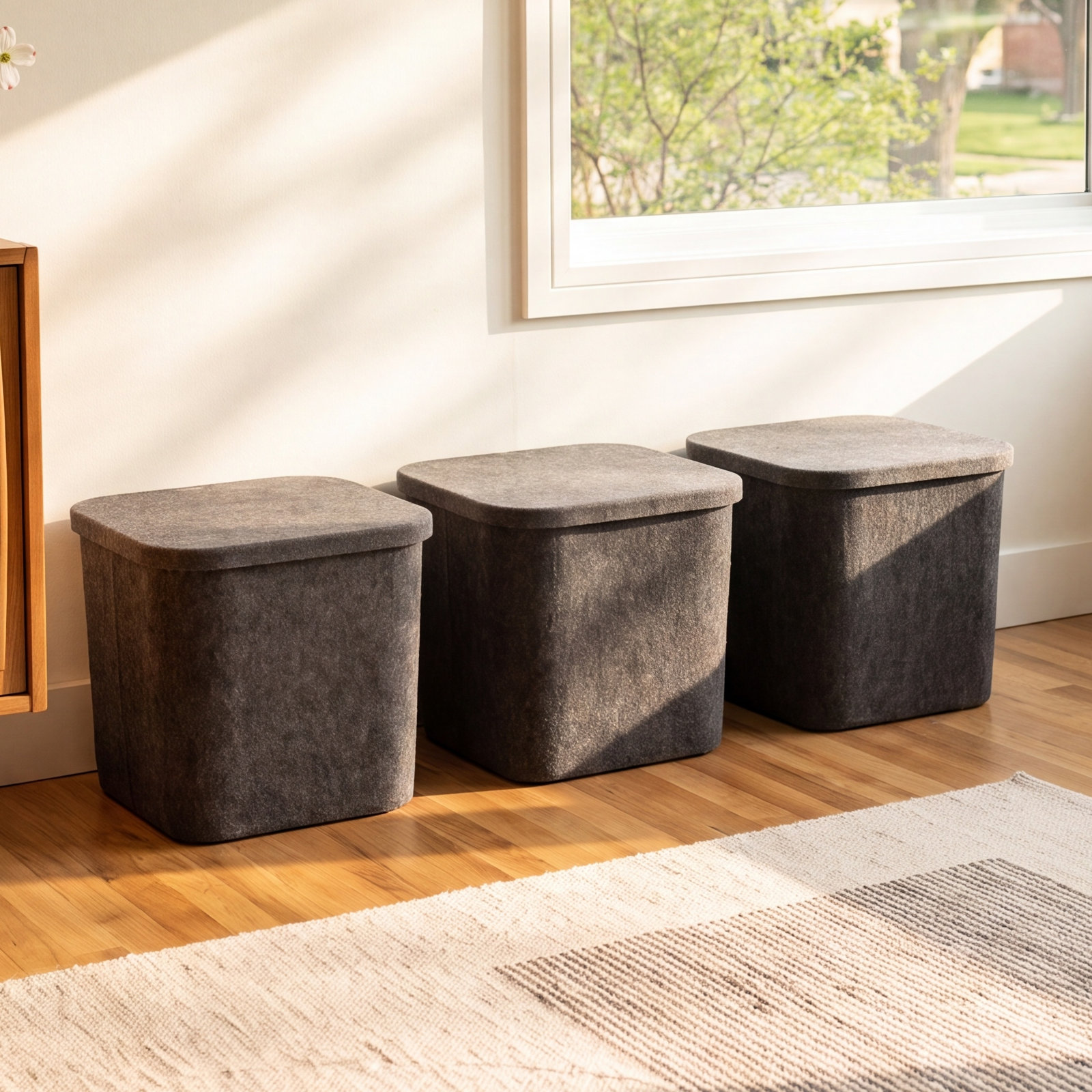 Sculpted Felt Wool Storage Bin, Stone