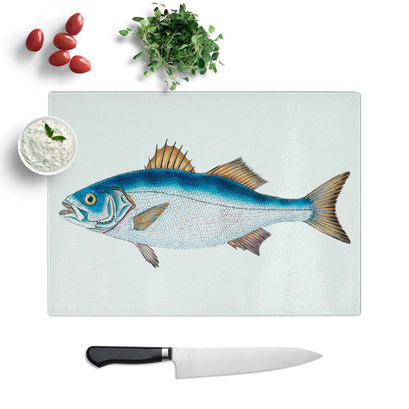 Tempered Glass Bass Fish Chopping Board, 39 cm W x 28.5 cm L