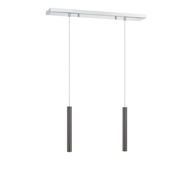 Luminaire suspendu cylindrique à DEL 2 lumières pour îlot de cuisine Bowning, Chrome, Noir perle
