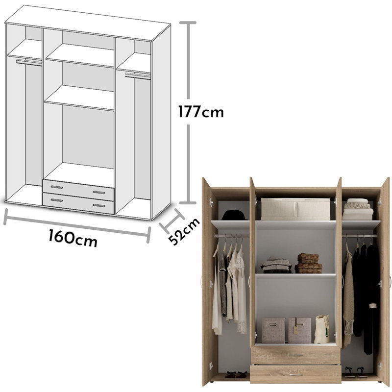 Manufactured Wood Wardrobe, Oak Sonoma