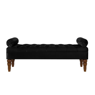 Bedroom Velvet Bench - Solid Wood Frame Black For Living Room With Buttons Leg Color