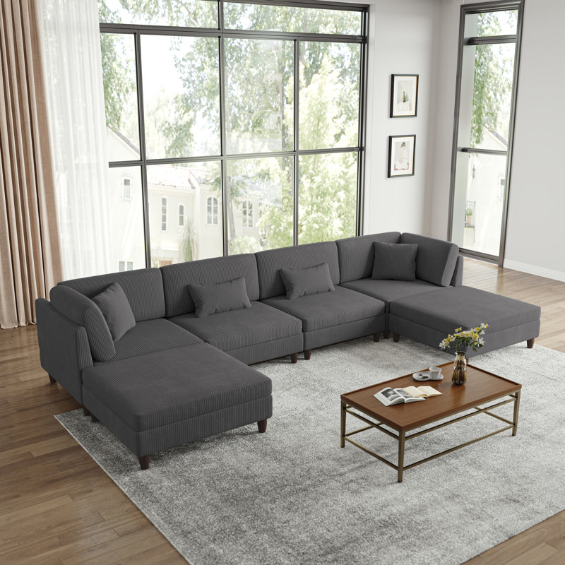 Seemab Reversible Standard Corner Sofa, 91.9cm H x 407.9cm W x 199.9cm" D, Grey
