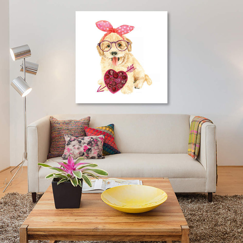 « valentine chiot iv », impression sur toile, H 26 po x l 26 po x P 1,5 po, Pas de tapis, Toile tendue