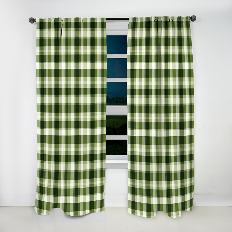 Uk Green Plaid Elegance I - Vintage Velvet Curtain - Room Darkening - 1 Panel, 52" W x 120" L