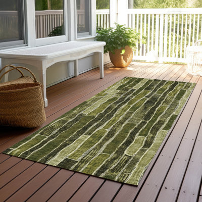 Machine Washable Indoor/Outdoor Christain ACN1305 Olive Rug