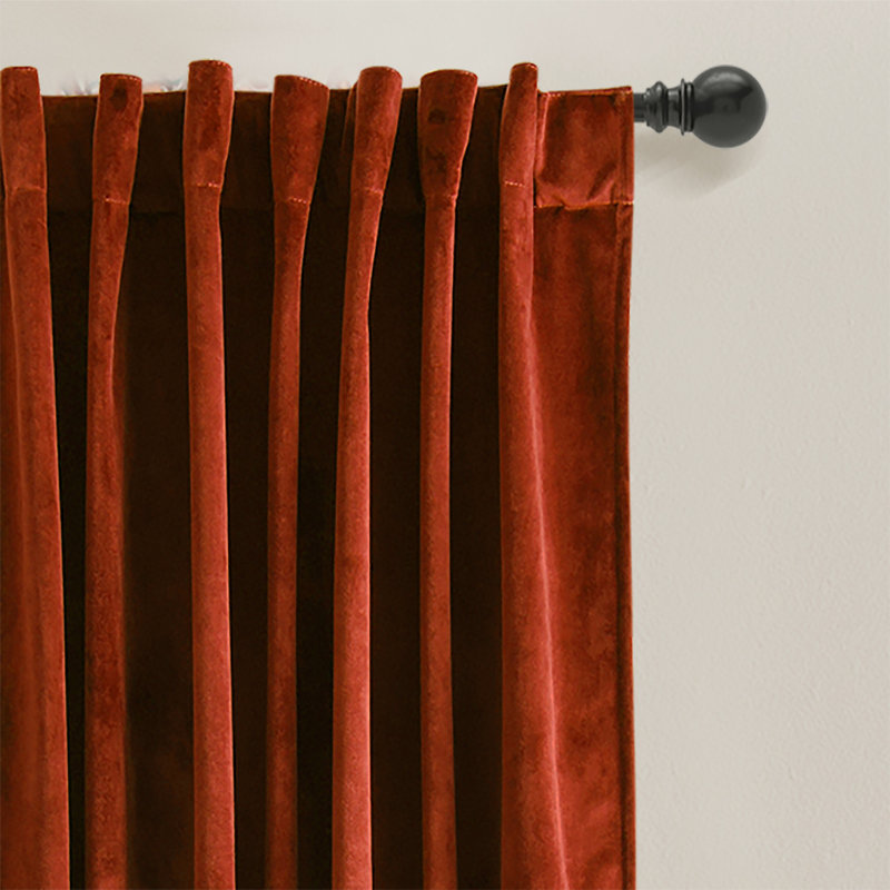 Rust Velvet Blackout Pleated Window Curtain Panels