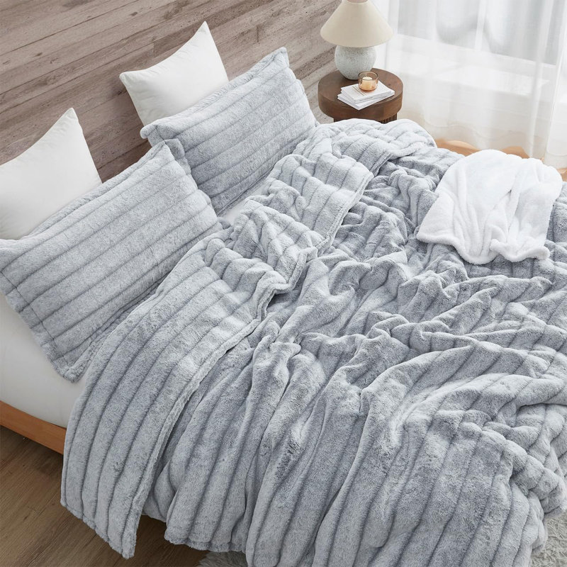 Coma Inducer Softer than Soft Frosted Gray Stripe Oversized Comforter Set, Queen Comforter + 2 Standard Shams
