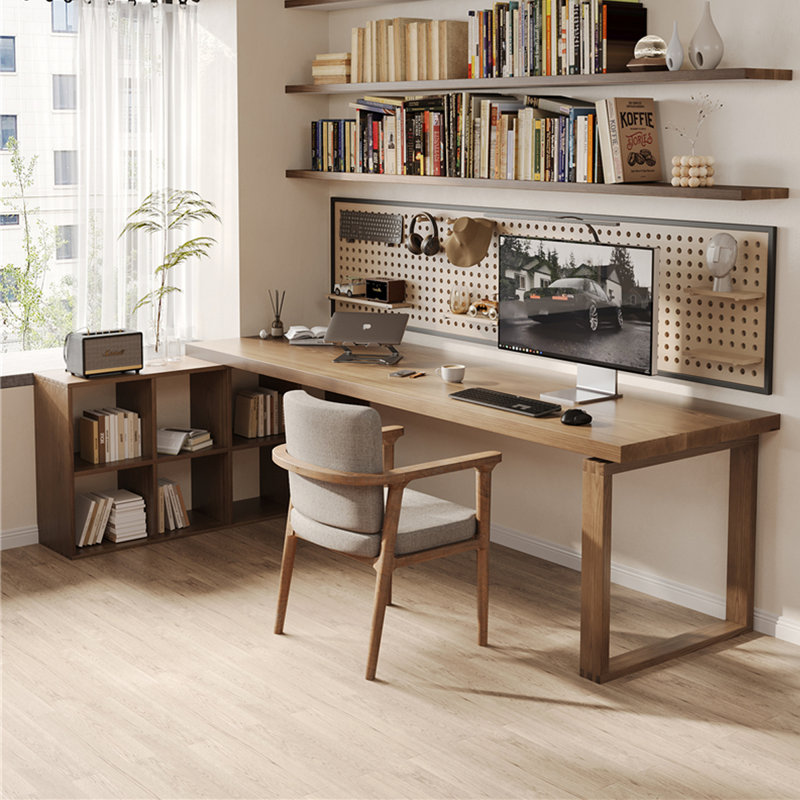 Bureaux rectangulaires en bois massif brun clair, H 29,53 po x l 62,99 po x P 23,62 po, Retour à gauche