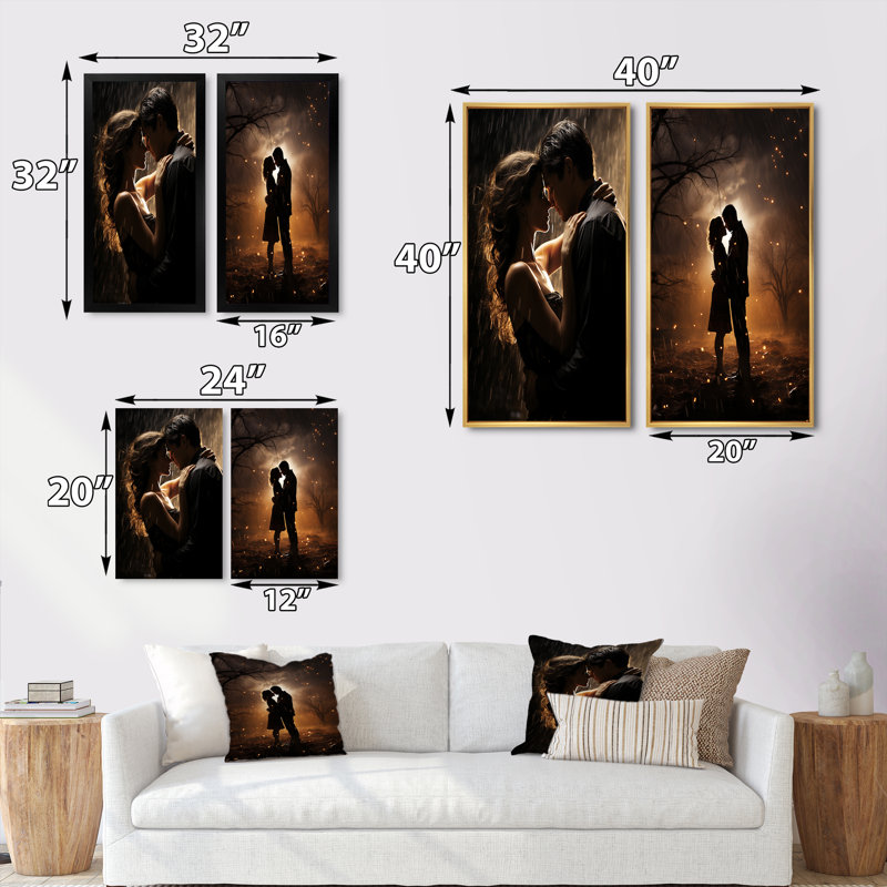 " Wedding Couple Celestial Union " 2 - Pieces, 40" H x 40" W, Gold Framed