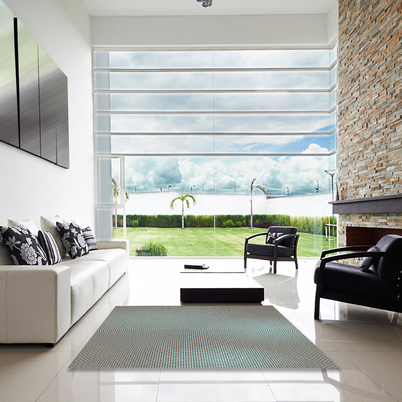 Tapis bleu/gris à motifs Kattamuri, Carré 3 pi
