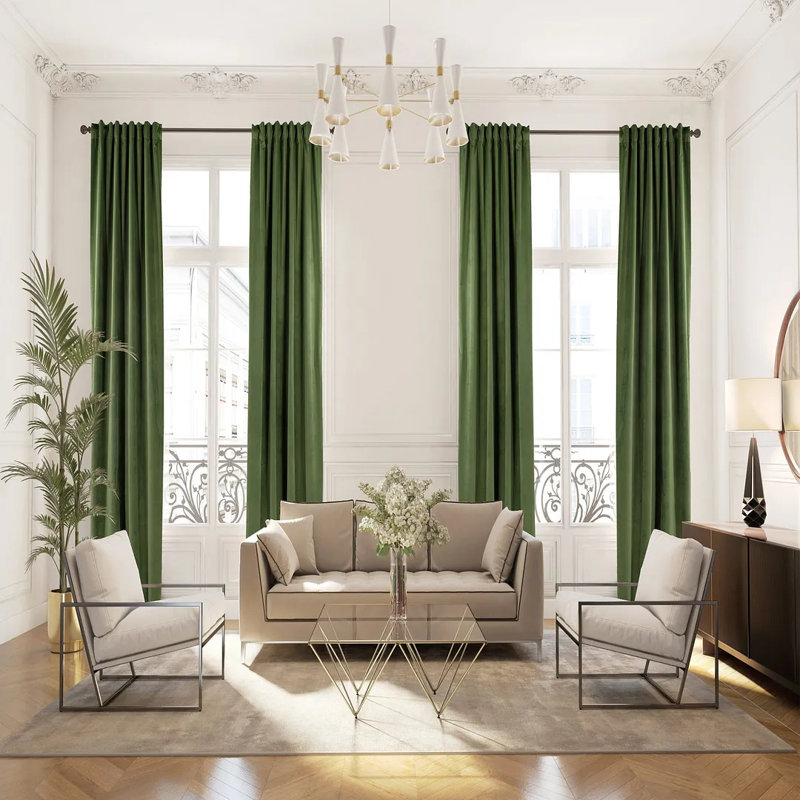 Rideau simple extra long et extra large en velours mat luxueux, 30 olivine, L 52 po x L 288 po