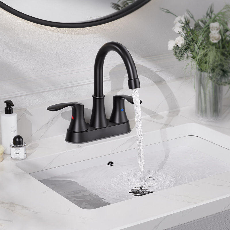 NO 2-handle Bathroom Faucet with Drain Assembly, Matte Black