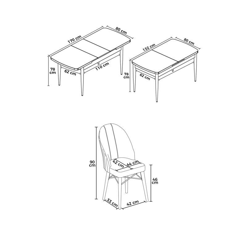 Ensemble de table et chaises de salle à manger moderne extensible (7 pièces), blanc et crème, 51,2 po x 30,7 po x 31,5 po | 100% panneau de fibres à densité moyenne avec pieds en bois et structure de chaise en métal | Coussins en mousse confortables, parfaits pour les réunions de famille