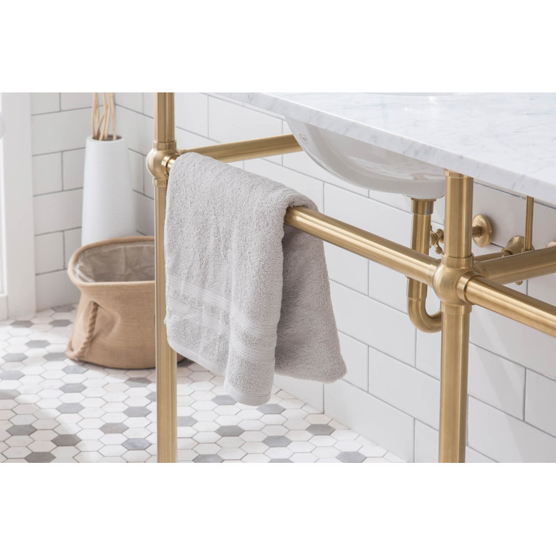 Embassy Stone Oval Console Bathroom Sink with Faucet and Overflow, Satin Brass