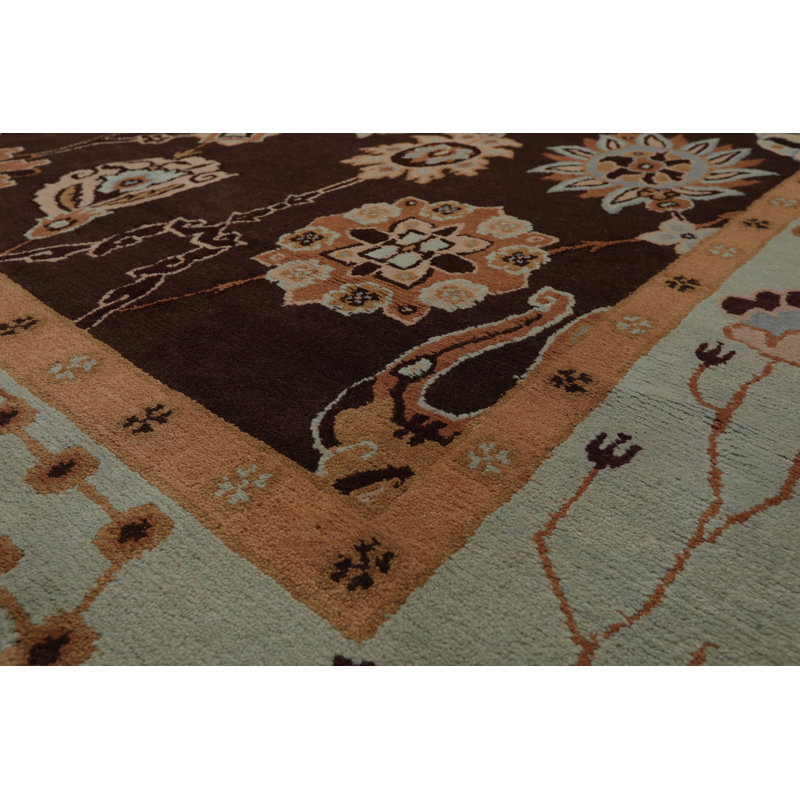Tapis beige / brun en laine noué à la main de conception unique 9 pi 2 po x 12 pi 1 po Gaije