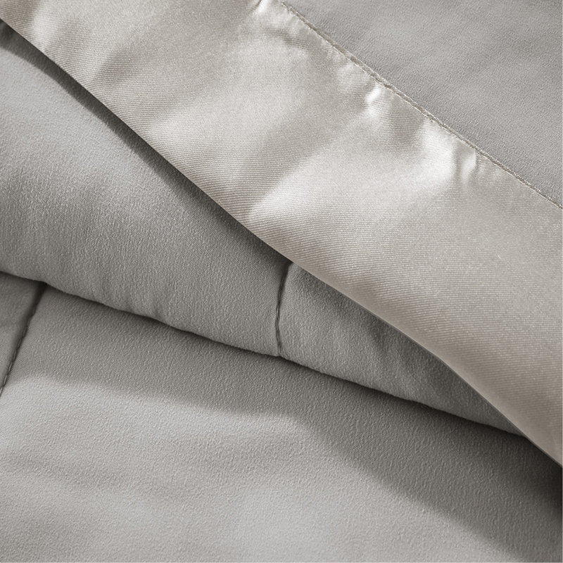 Couverture légère en duvet synthétique avec garniture de satin gris double / grand, L 90 po x l 90 po, Gris