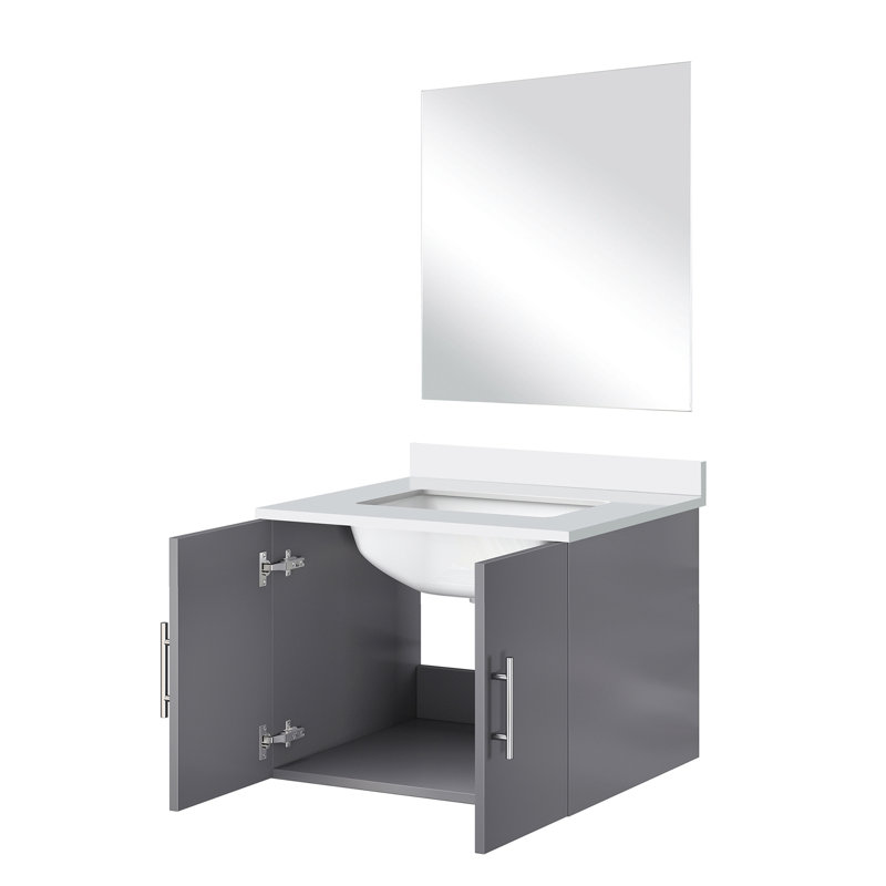 Gris foncé 24 po Meuble-lavabo avec surface en marbre et miroir inclus - fermeture en douceur, teinture, comptoir de rangement supplémentaire large, compartiment de 22 po