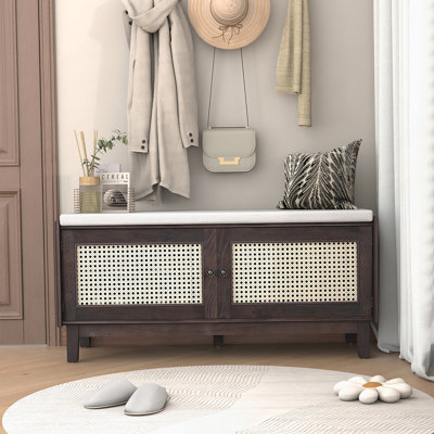 Banc d'entrée en rotin avec rangement Boho