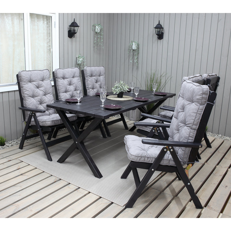 Hannahs 6 - Person Wood Patio Dining Set with Rectangular Table , Cushions Included, Black