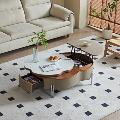 Table basse à plateau relevable moderne avec tiroir de rangement caché, table centrale extensible pour le bureau à domicile