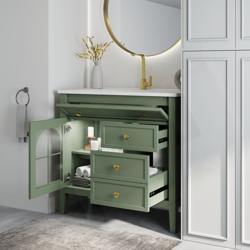 35.6" Mid-Century Bathroom Vanity Sink, Green