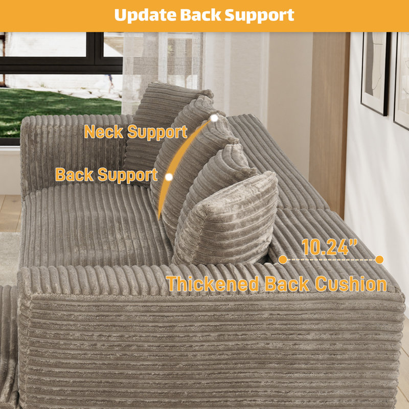 Canapé modulaire surdimensionné avec coussins Adame Boneless Compression, Velours côtelé Camel‌, Forme en L, Face à la droite