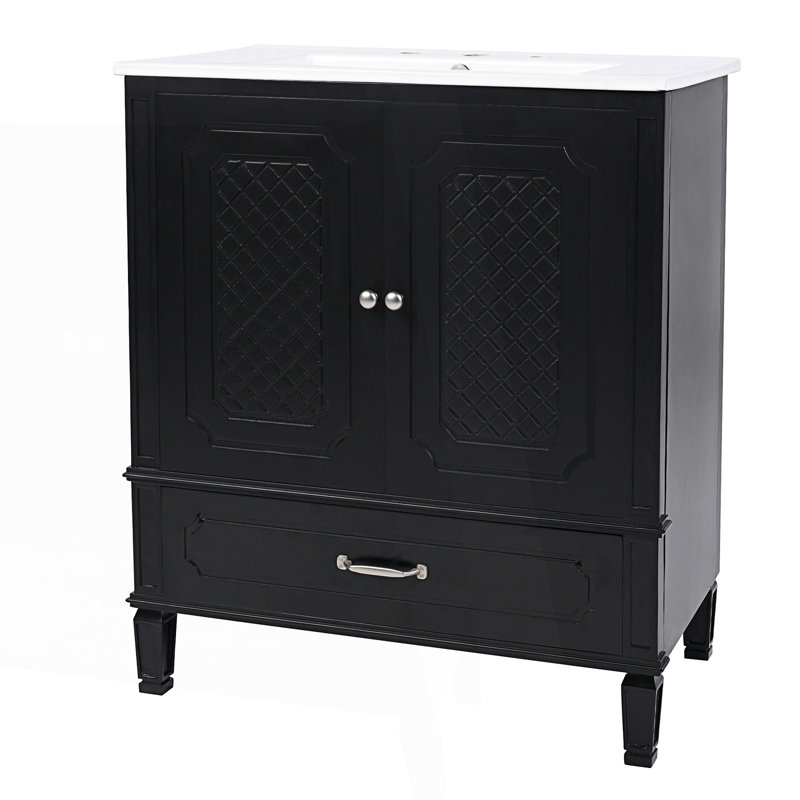 Meuble-lavabo de style rétro avec lavabo, Noir