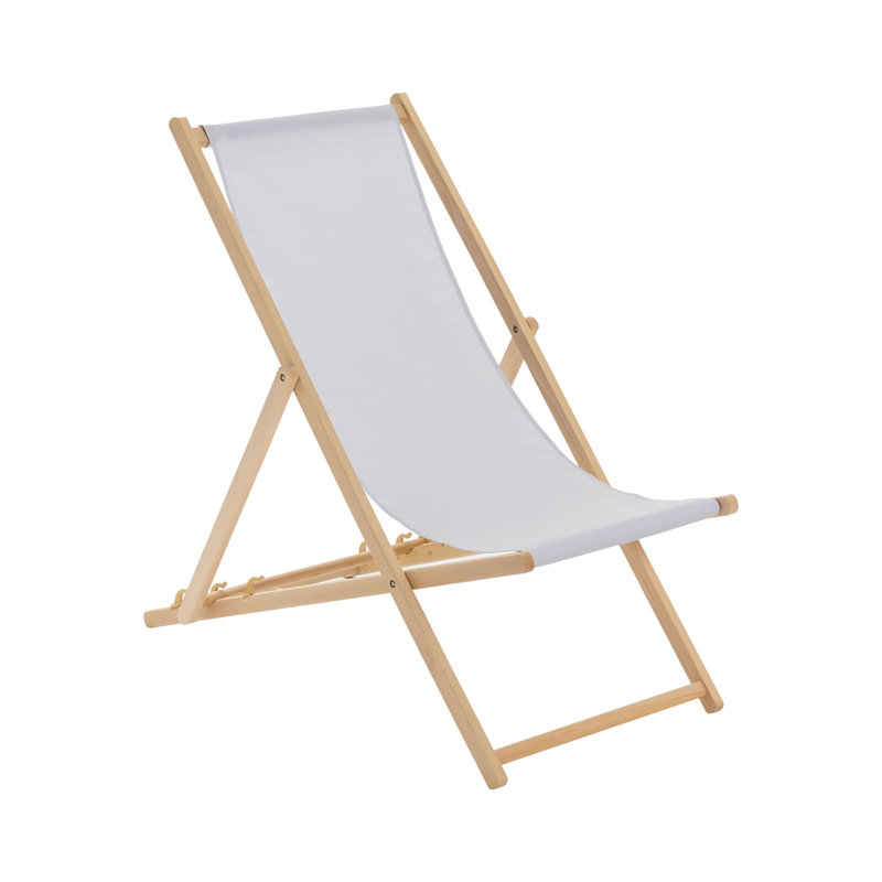 Folding Wooden Deck Chair, Light Grey