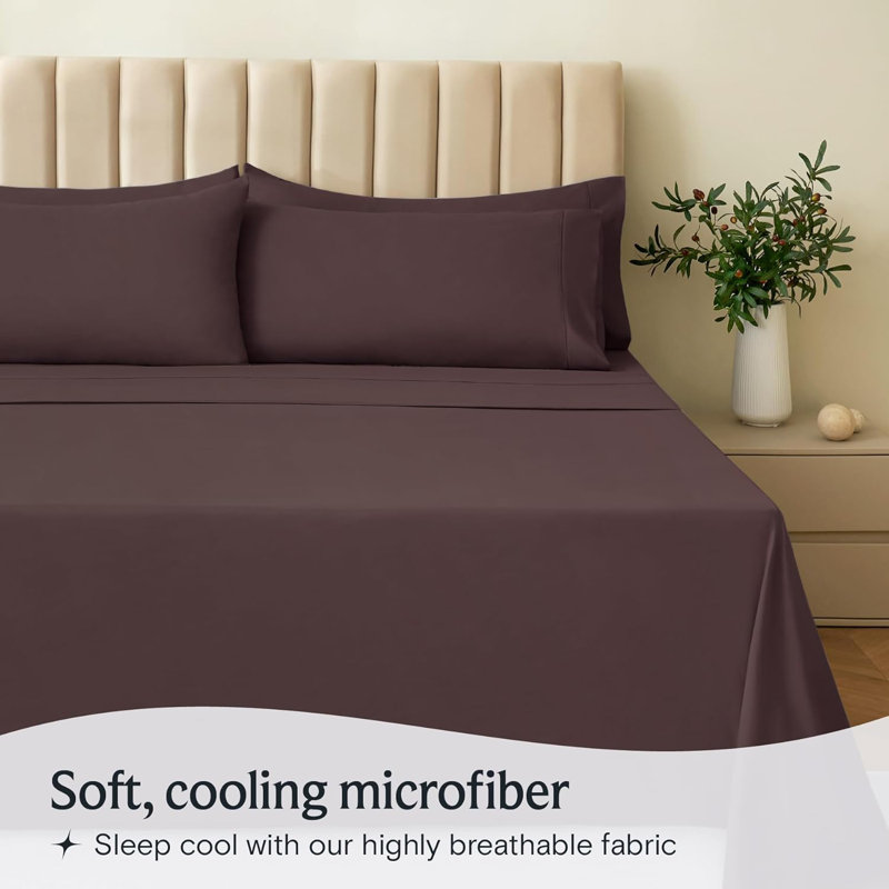 Ultra Soft Microfiber Sheet Set - 6 Pc Set - Wrinkle Resistant - Cooling Sheets With Deep Pockets, Brown