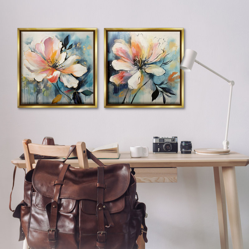 "Modern Dripping Blooms" par Lazar Studio 2 - Pièces sur toile, H 25 po x l 25 po, Cadre flottant métallique doré