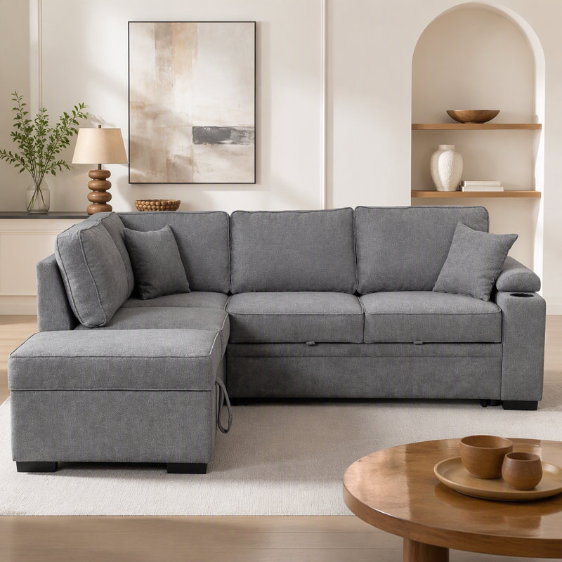 83.65'' Pillow Top Arm Sofa Bed, Gray Linen Blend