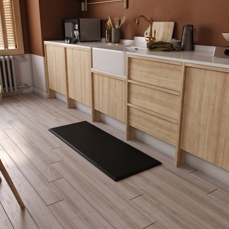 Black Thickened Kitchen Pu Leather Non-slip Floor Mat, Anti Fatigue Rug For Kitchen, Rectangle 1'7.69" x 3'11.24"