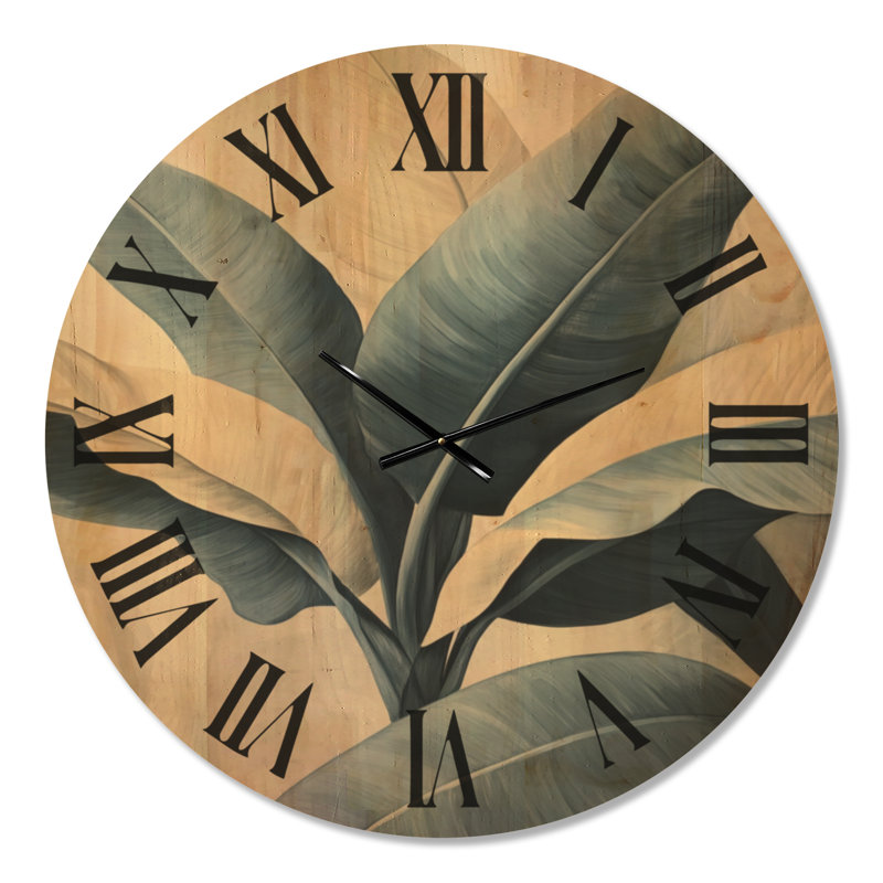 Horloge murale surdimensionnée en bois tropical à feuilles de bananier indigo, Très grand