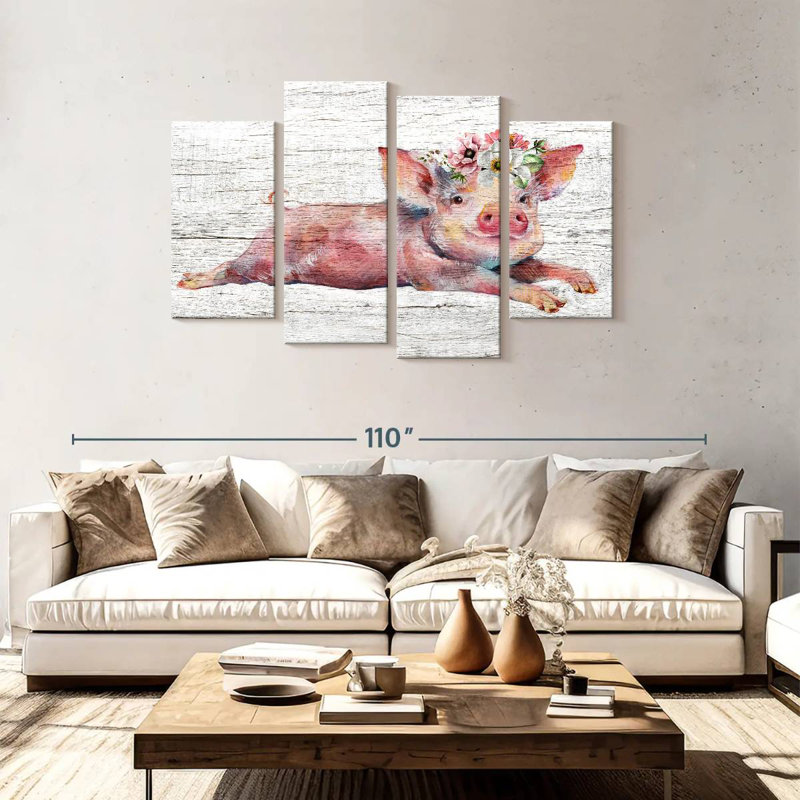 Cochon floral en bois Brampt, H 48 po x l 75 po